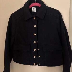 Zara Black and Gold Cropped Blazer